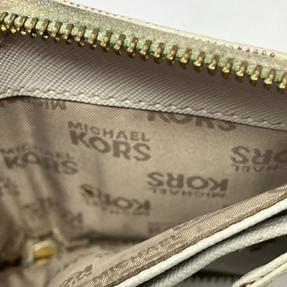 Michael Kors logo wallet cream brown distressed
